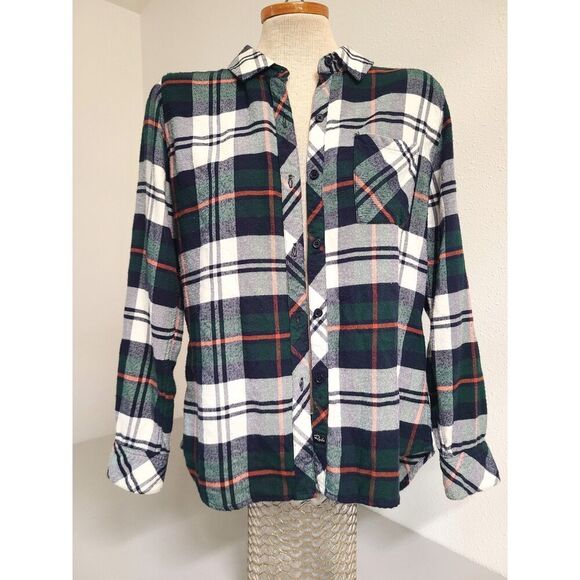 Rails‎ Y2K Plaid Button Down Shirt SMALL Blue Green Flannel Barn Lounge Cowgirl - Picture 7 of 9